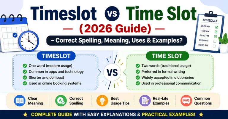 Timeslot vs Time Slot (2026 Guide) – Correct Spelling, Meaning, Uses & Examples Timeslot vs Time Slot