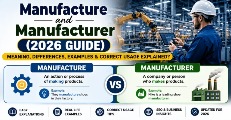 Manufacture and Manufacturer (2026 Guide): Meaning, Differences, Examples & Correct Usage Explained Manufacture and Manufacturer